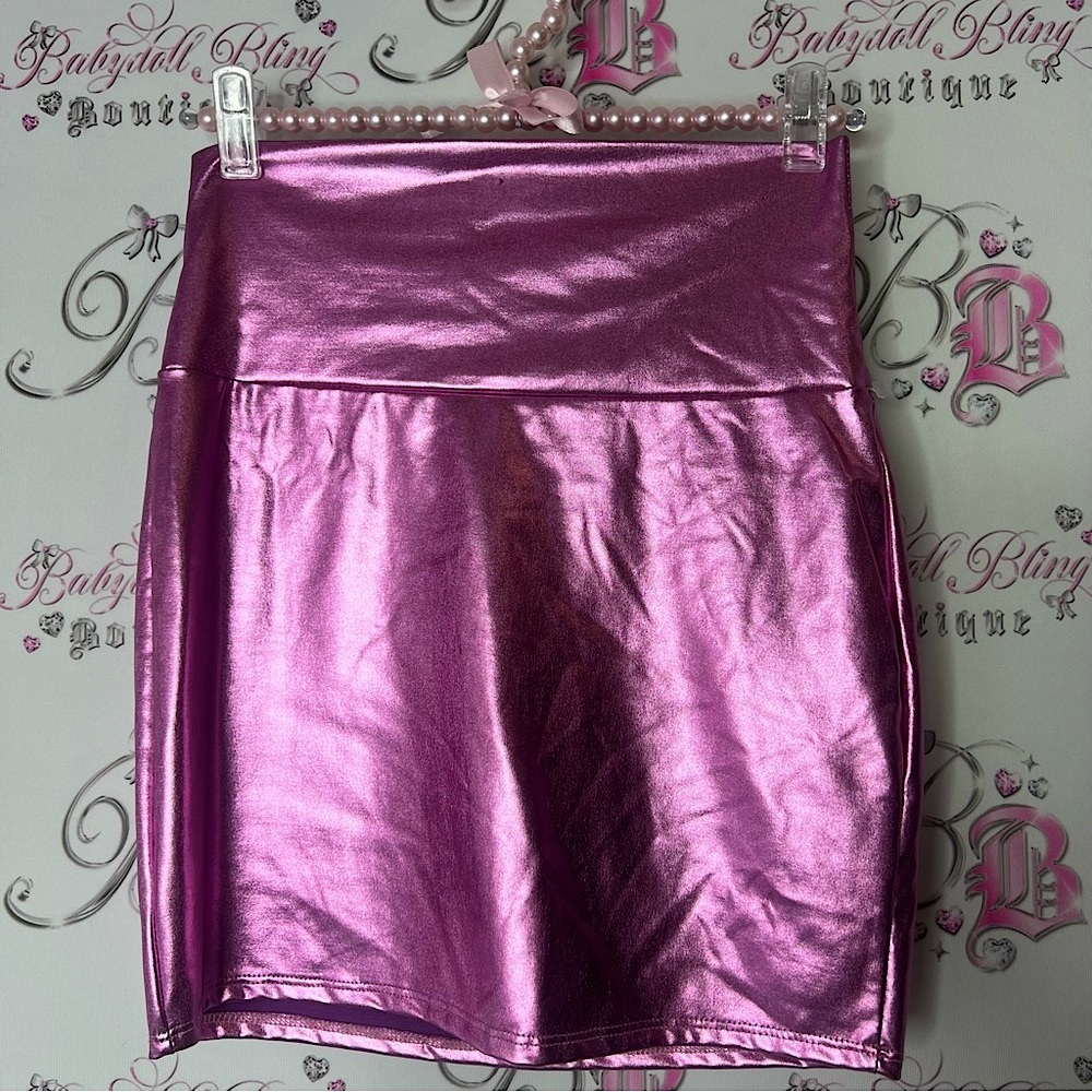 Seduction mini skirt shiny shimmer pink purple Metallic Pink Skirt